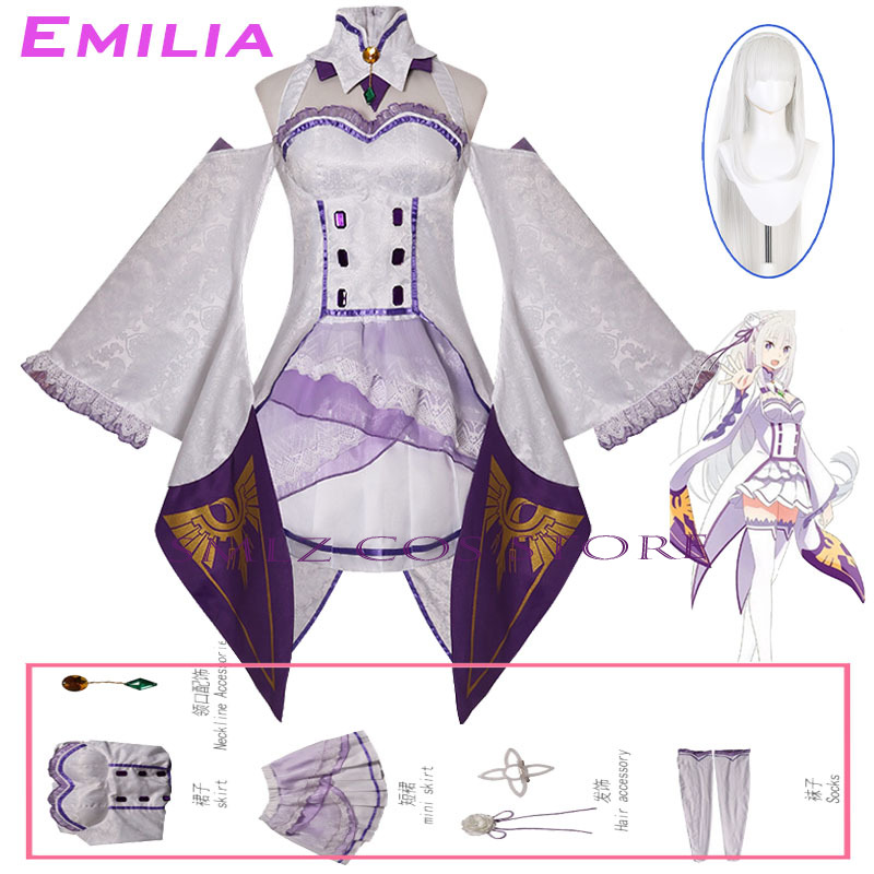 Anime Cosplay Mujer - Disfraz de Emilia Cosplay Anime Re