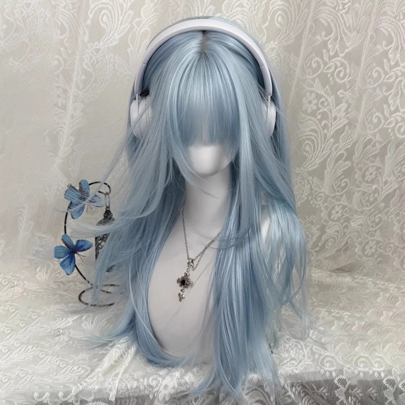 Anime Cosplay Thick - Peluca Larga y Lisa Azul Pastel