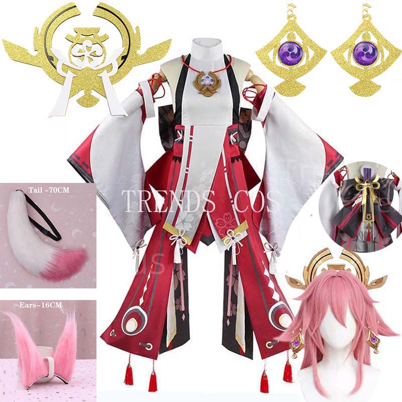 Cosplay Anime Yae Miko - Yae Miko-Juego completo de peluca de