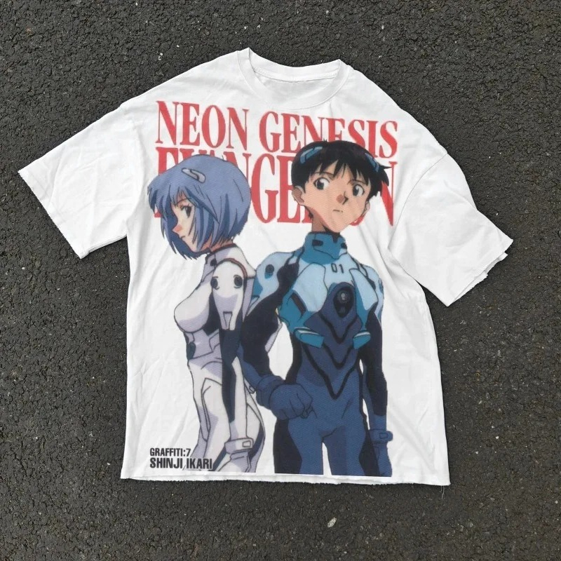 Anime Cosplay Title - Camiseta Oversize Blanca de Algodón Casual